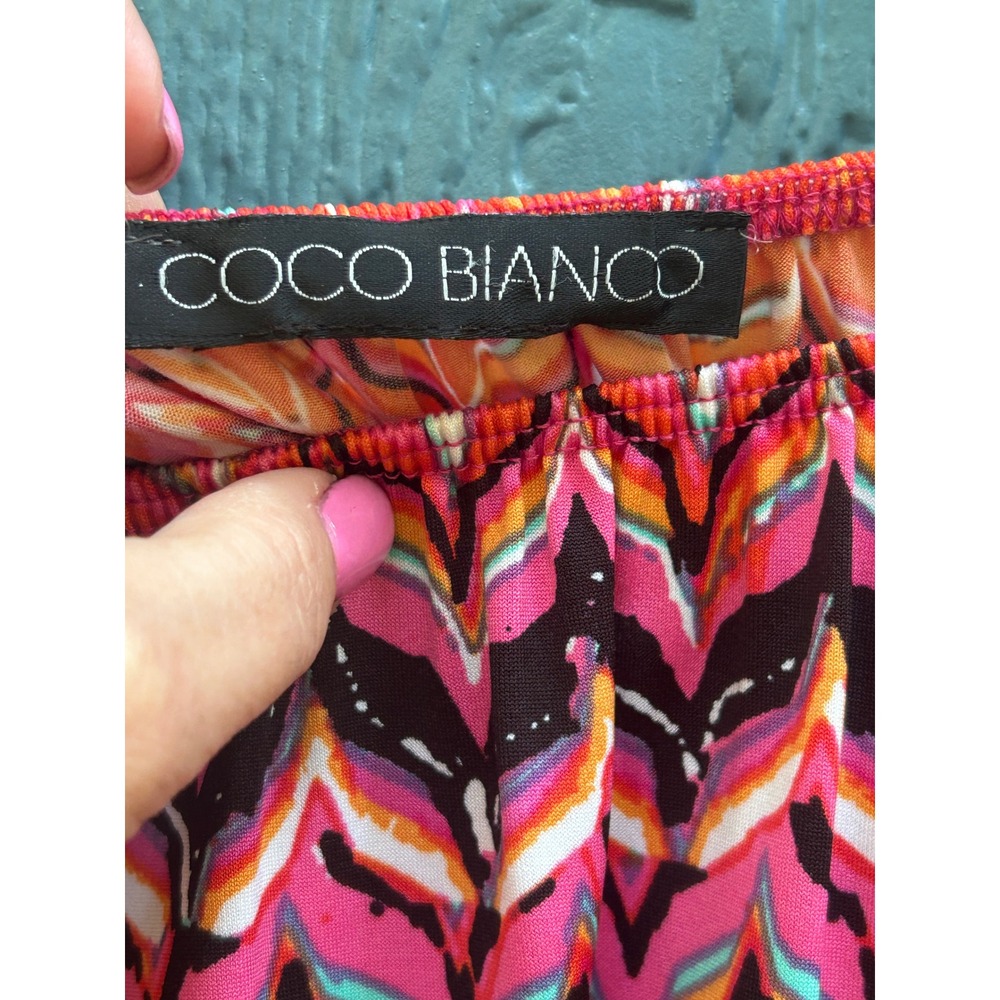 Coco Bianco Blouse Women's Pink Orange Chevron Print Long Sleeve Top‎